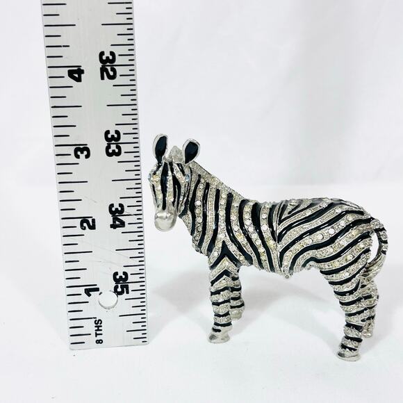 Zebra Shaped Ceramic Hinged Trinket Box Porcelain Crystals Black Silver Blue Eye - Picture 9 of 9